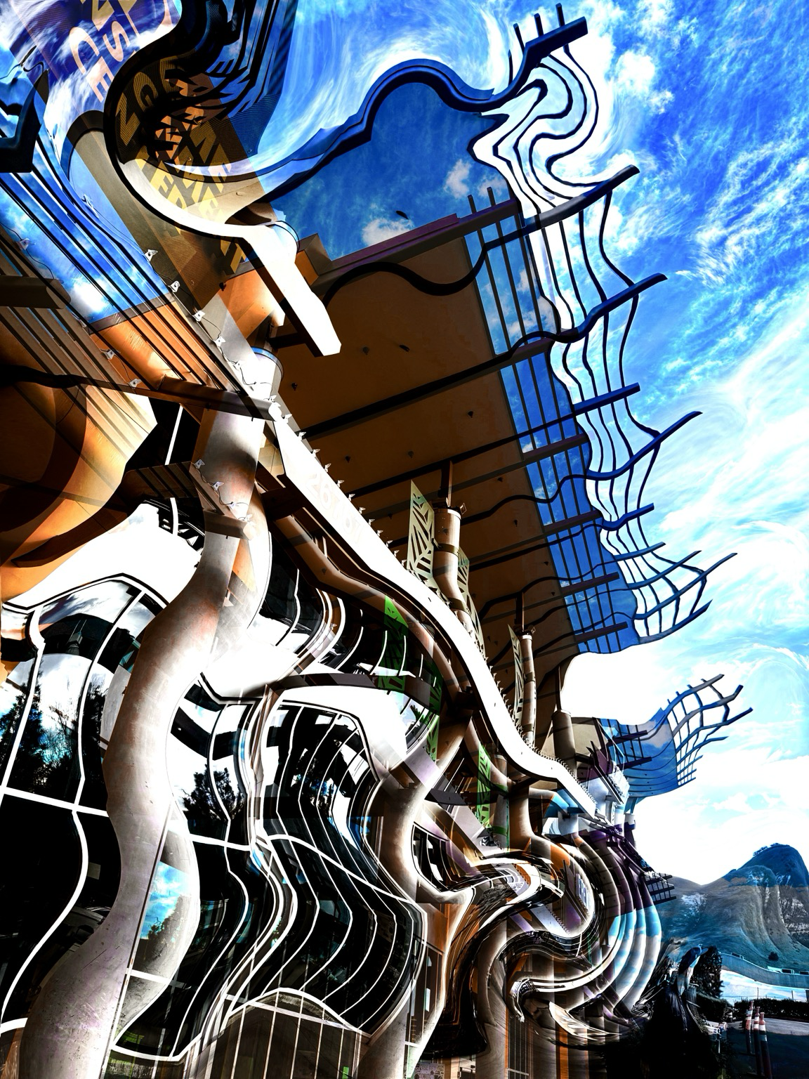 Digital art of a building in blue tones