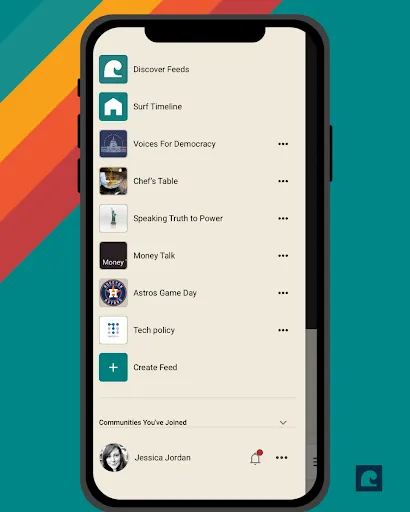 A screenshot of the Surf app showing the sidebar.