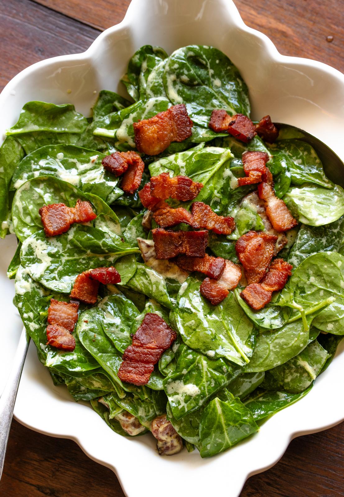 spinach salad with warm bacon dressing